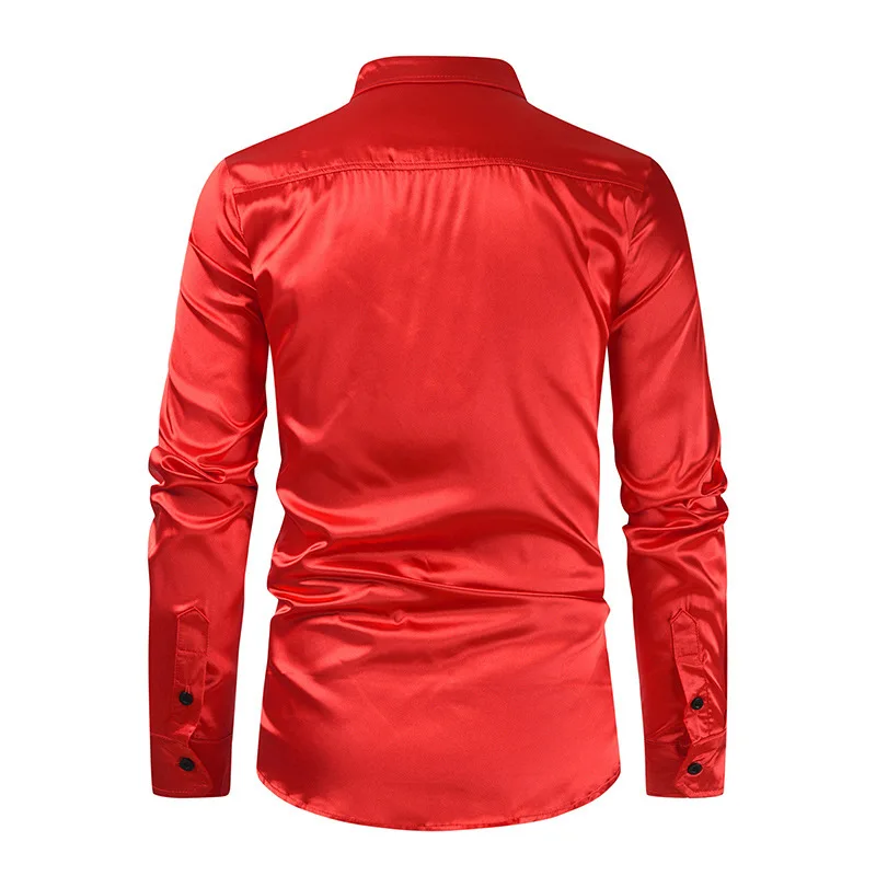 Рубашка мужская Атласная блестящая с длинным рукавом на пуговицах