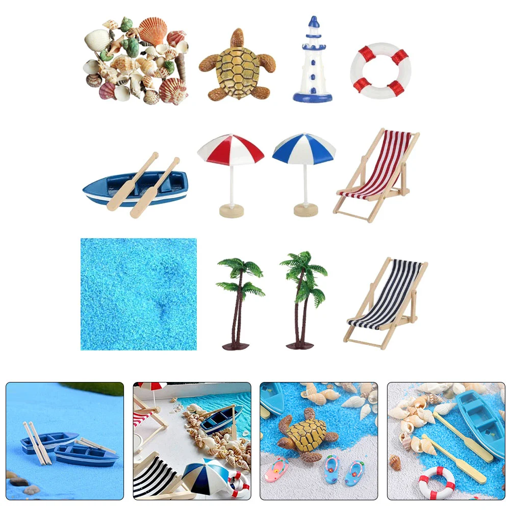

Beachmini Miniature Figurines Boat Accessories Sea Ocean Shells Umbrella Sandbox Decor Fairy Themed Style Chair Tree