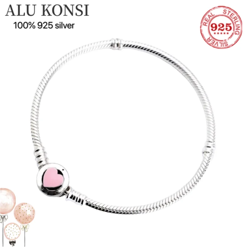 

Hot Sale High Quality luxury 100% 925 Sterling Silver pan bracelet Love heart Bangle For Women Fit Original DIY Charm Jewelry