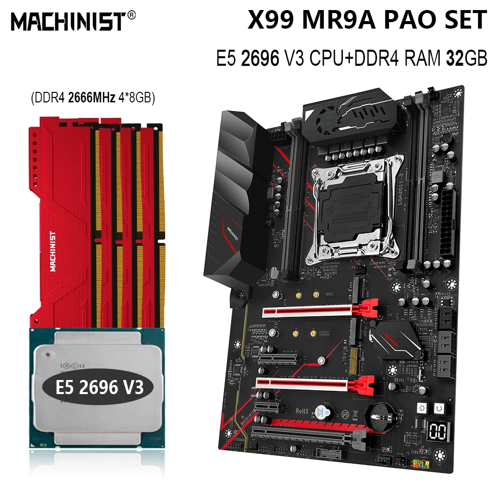 

MACHINIST X99 Motherboard Kit With E5 2696 V3 CPU 32GB(4*8G) DDR4 Desktop Memory 2666Mhz LGA 2011-3 Set Nvme M.2 ATX MR9A PRO
