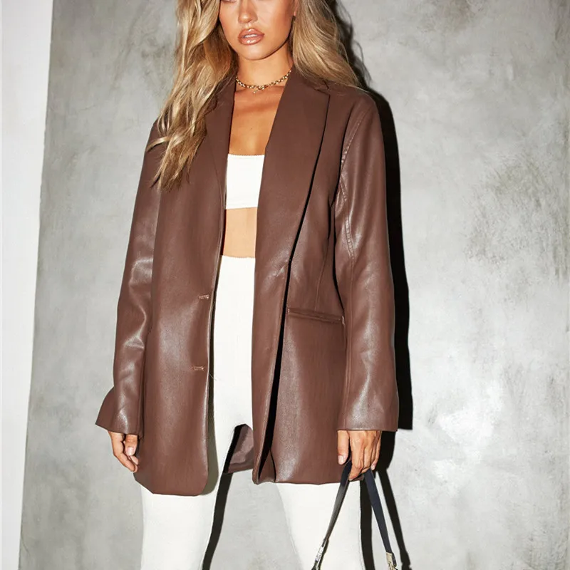 

PU Faux Leather Blazers Women Leather Jacket Coat Brand New Women's Jackets Outerwear Ladies Coats Female Leather Suit