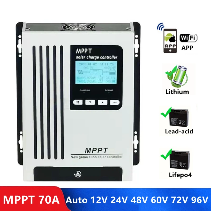 

60A 70A MPPT Solar Charge Controller Photovoltaic Regulator 12V 24V 48V 60V 72V 96V Solar Panel Battery Charger Controller 60Amp