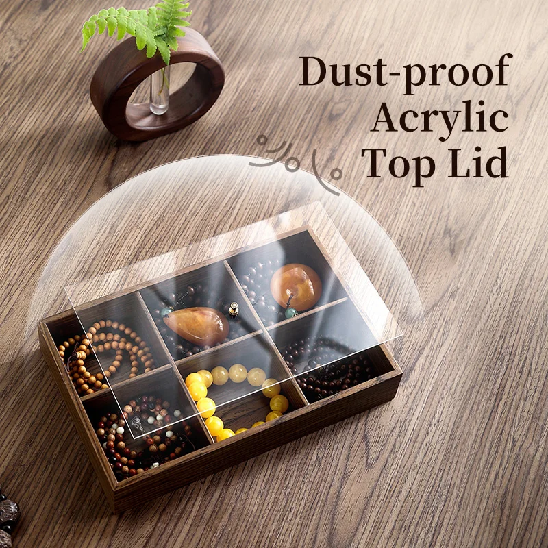 Casegrace Wooden Buddhist Jewelry Organizer Box with Lid Buddha Pendant Necklace Bracelet Storage Tray Case Men Jewelry Gift Box