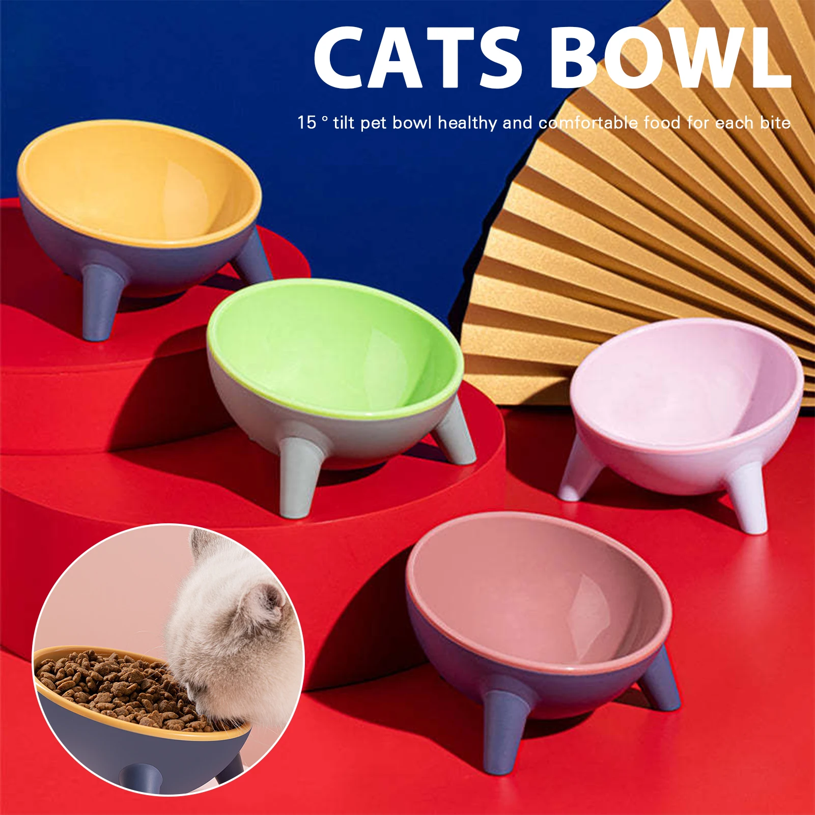 

Pet Cat Water Dishes Flow Prevention Cervical Spine Protection Feed Bowl Durable Food Water Feeder Raised Tilted Elevated Bowls