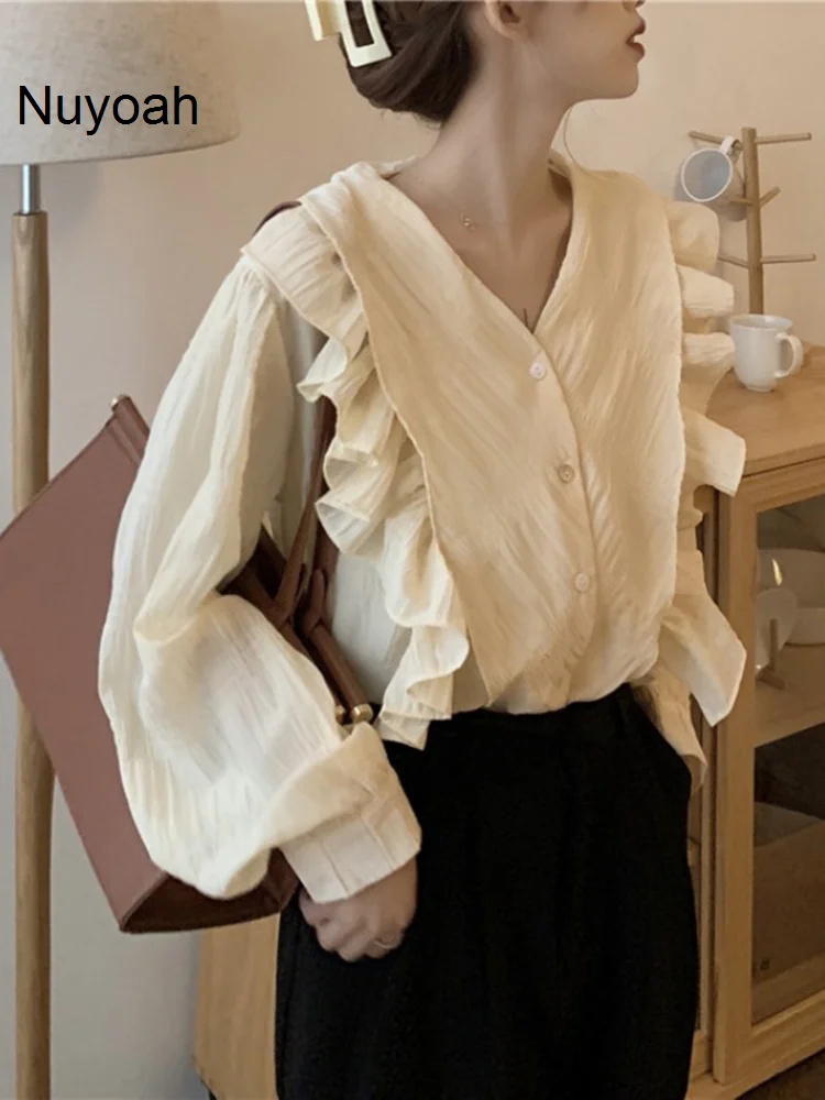 

Women's Blouse New V-neck Design Sense Of Shirt Long Sleeve Shirt Women's Chic French Top Nuyoah