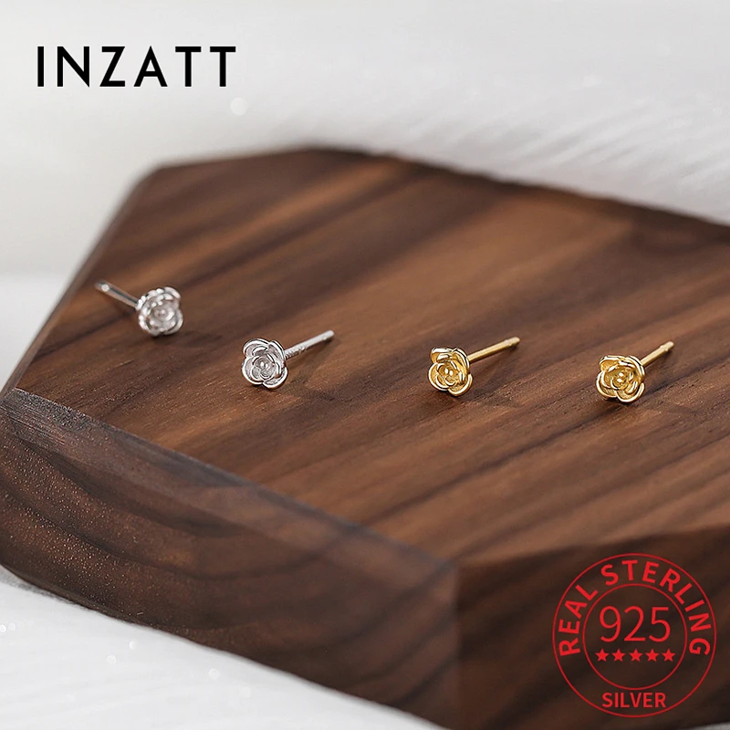 

INZATT Real 925 Sterling Silver 18K Gold Flower Stud Earrings For Fashion Women Party OL Fine Jewelry Minimalist Accessories