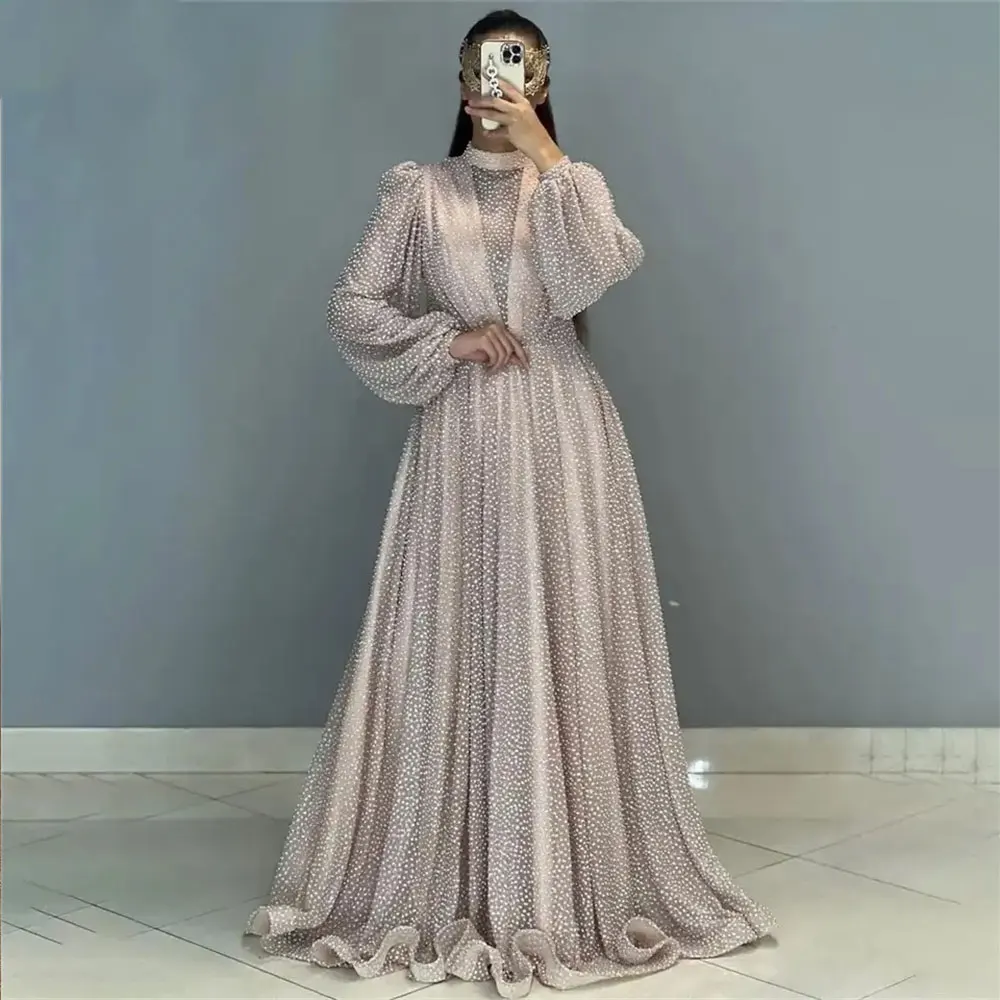 

Мусульманские Вечерние платья для женщин, шифоновые платья с длинным рукавом, Украшенные бусинами, марокканские бриллианты, платья для выпускного вечера, платье с аппликацией