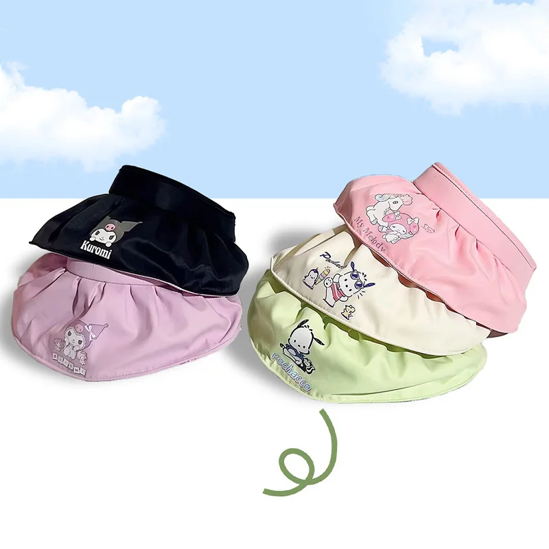 

Kawaii Sanrio Sunscreen Hat Mymelody Kuromi Pochacco Cartoon Anime Uv Protection Outdoor Sunshade Hat Foldable Large Brim Summer
