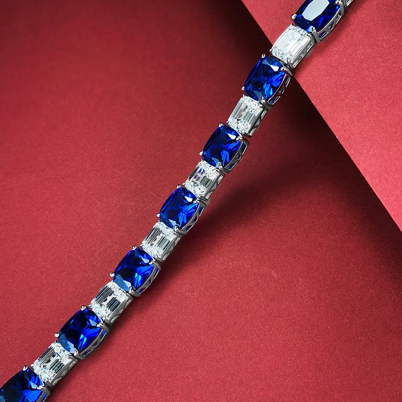 

Handmade Sapphire Moissanite Bangle Bracelet 100% Real 925 Sterling silver Wedding Bracelets For Women Men Promise Party Jewelry