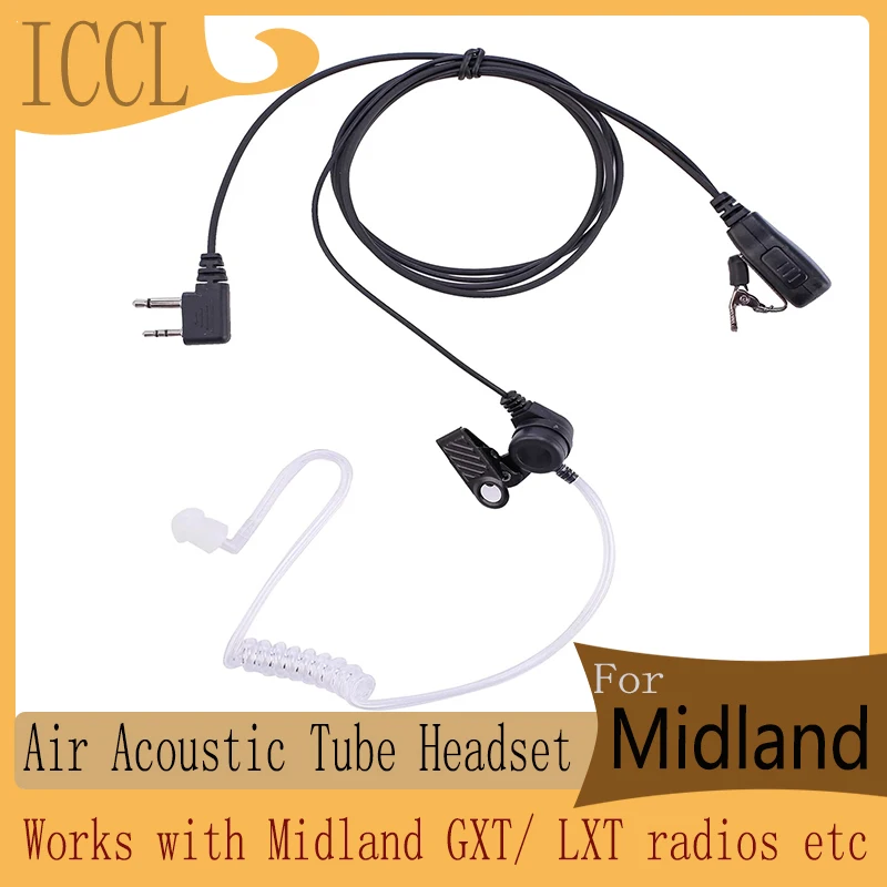 Single-Wire Walkie Talkie Earpiece Compatible for Midland GXT LXT Radio with PTT and Mic Tansparent Air Acoustic Tube Headset