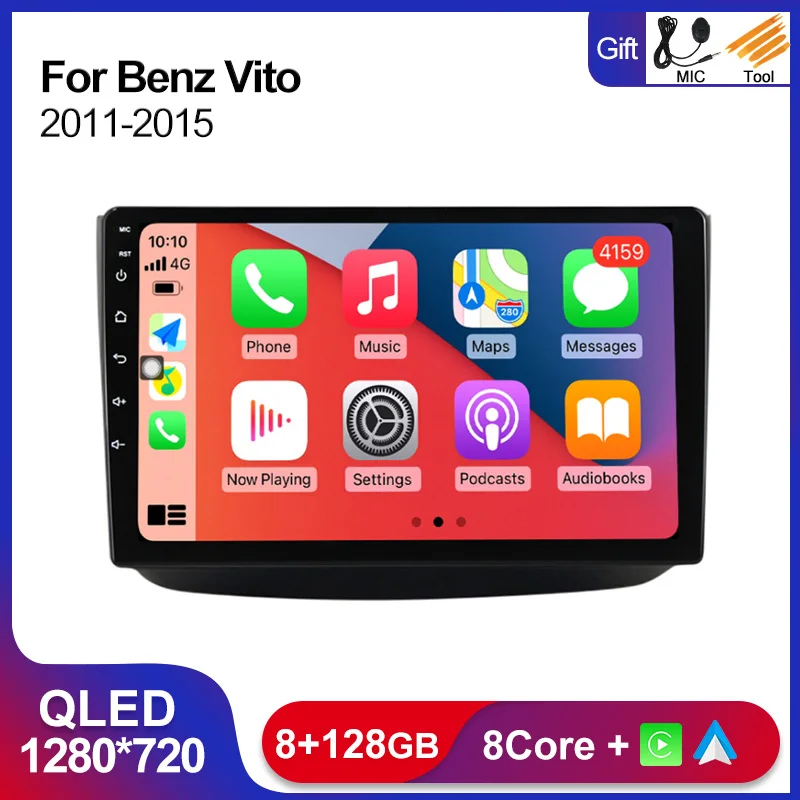 

10'' QLED 1280*7820 Screen Car Radio For Benz Vito 2011-2015 2Din Android 11 8+128G Car Multimedia Player Carplay BT 4G Lte RDS