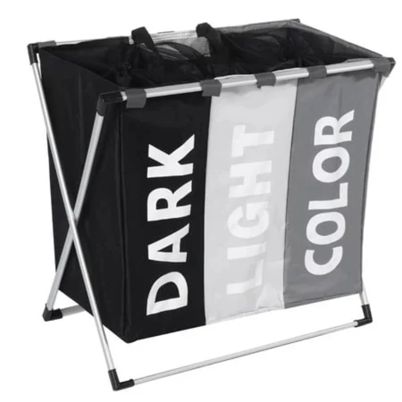 

Laundry Cloth Hamper Sorter Basket 3 Sections Large Laundry Storage Bag Bin with Aluminum Frame Dirty Clothes Organizer for Chri