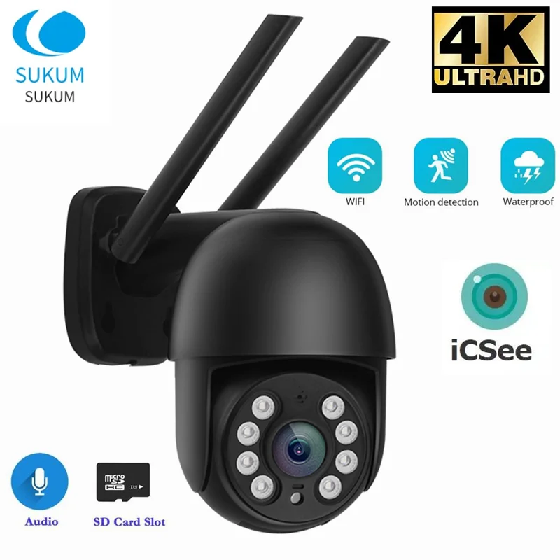 

8MP ICSee Outdoor Wireless Security Camera 4K Two Ways Audio Auto Tracking Waterproof WIFI IP Camera Color Night Vision