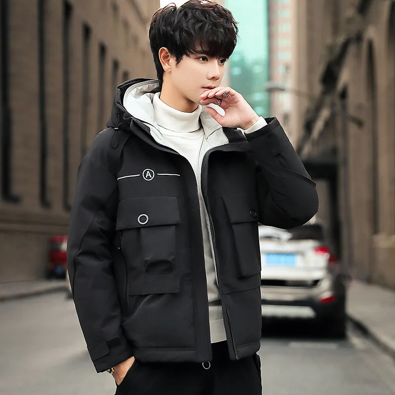 Winter Men's Clothing Fashion Puffer Jacket Outdoor Tooling Thicken Warm Coats Youth Hooded White Duck Down Jackets Windbreaker