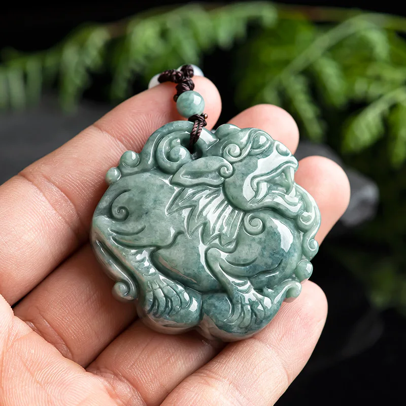 

Burmese Jade Pixiu Pendant Amulets Gift Natural Necklace Carved Gifts for Women Charms Emerald Gemstones Green Jewelry Jadeite