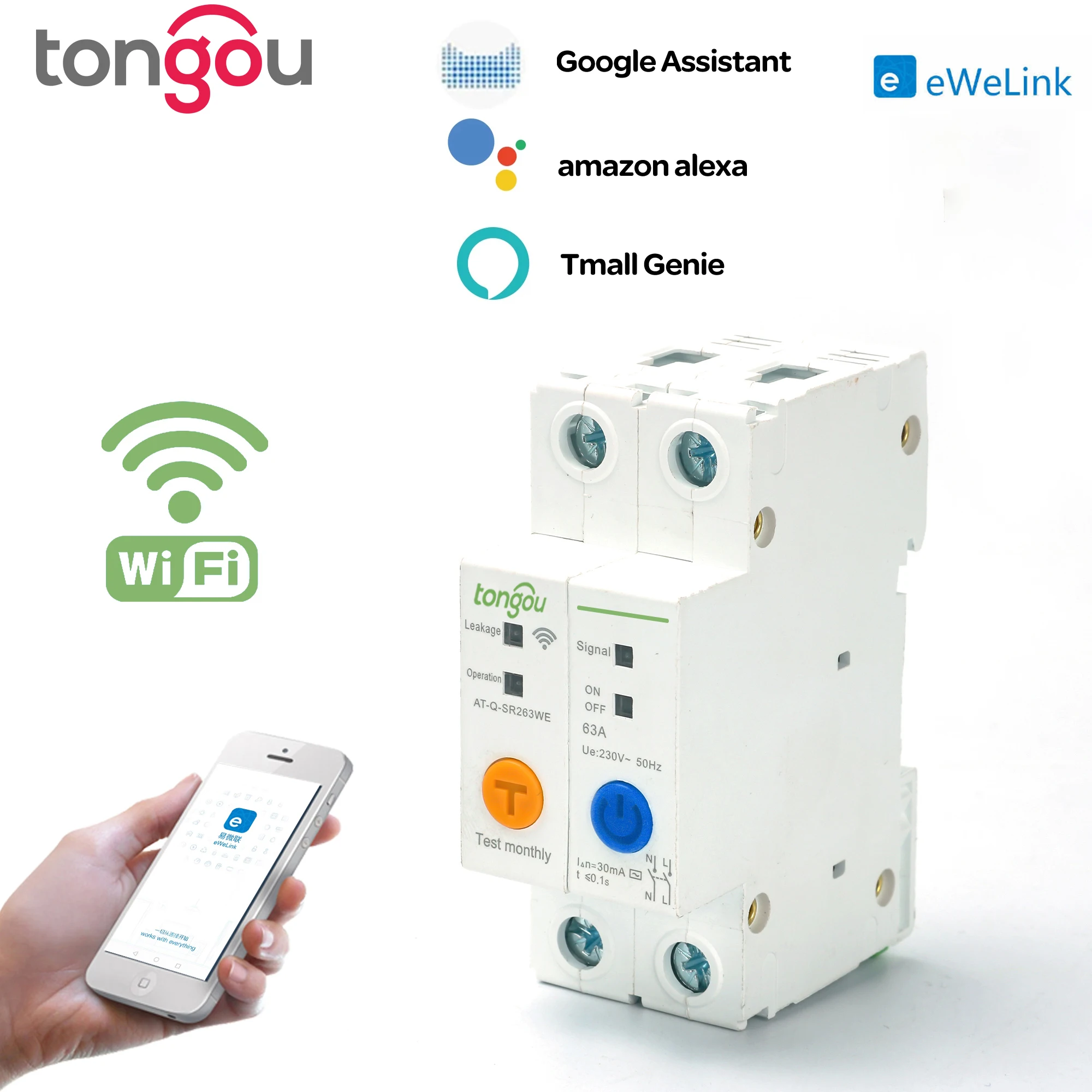 Автоматический выключатель 2P 63 а на DIN-рейку с Wi-Fi умный дистанционным