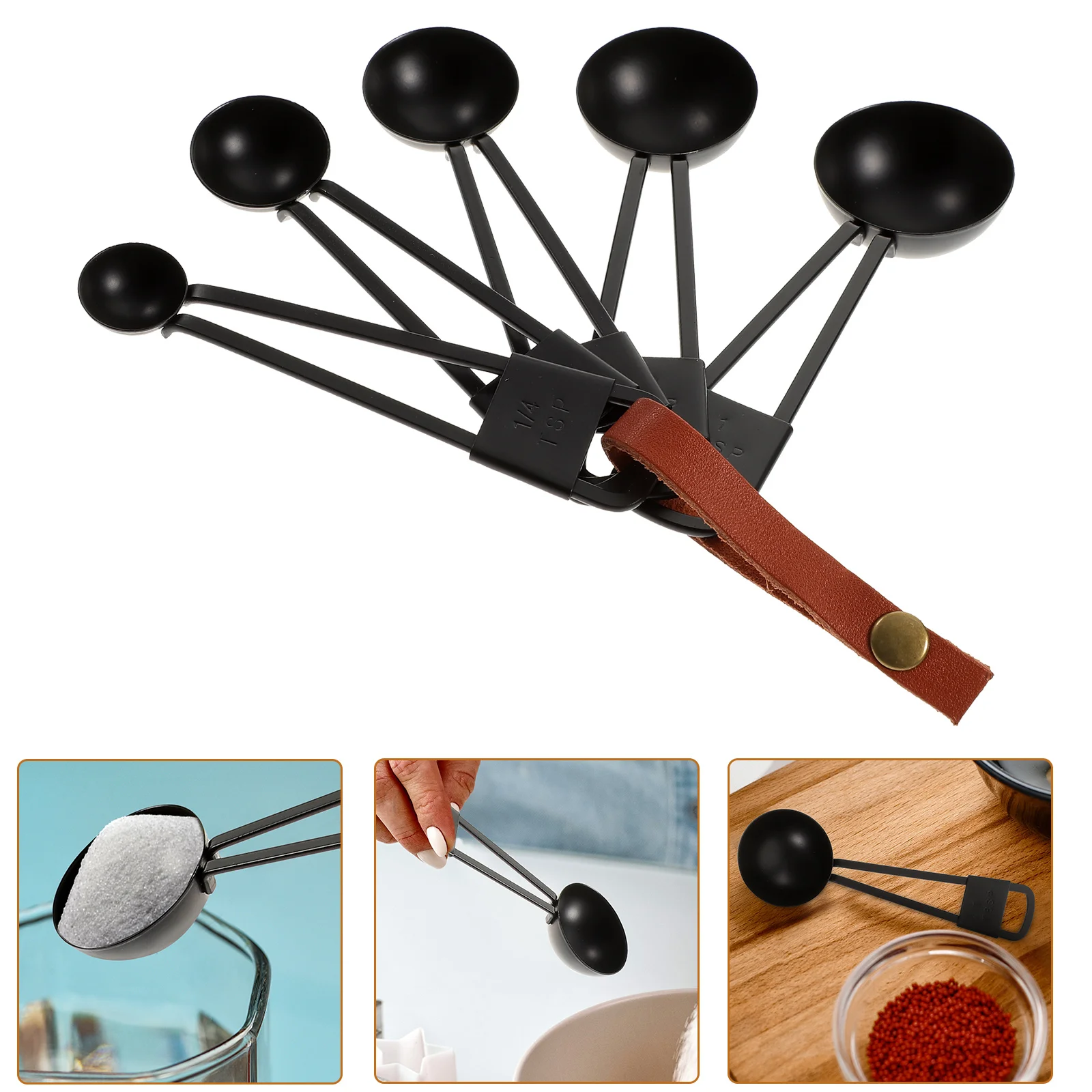 

5 Stainless Steel Measuring Spoons Kitchen Nesting Measuring Spoon Scoop for Dry Ingredients Cooking Tool Black