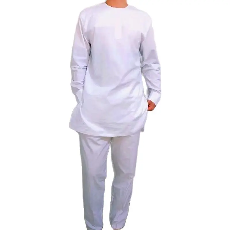 Мужская рубашка однотонный Белый Топ с длинным рукавом + брюки простые