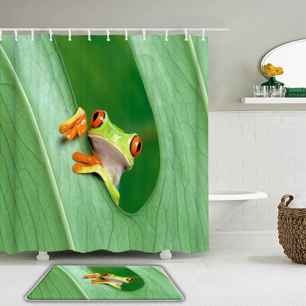 

2pcs/Set Bath Dinosaur Funny Animal Shower Curtains Mat Set Bathroom Waterproof Cloth + Non-slip Mat Toilet Bathroom Home Decor