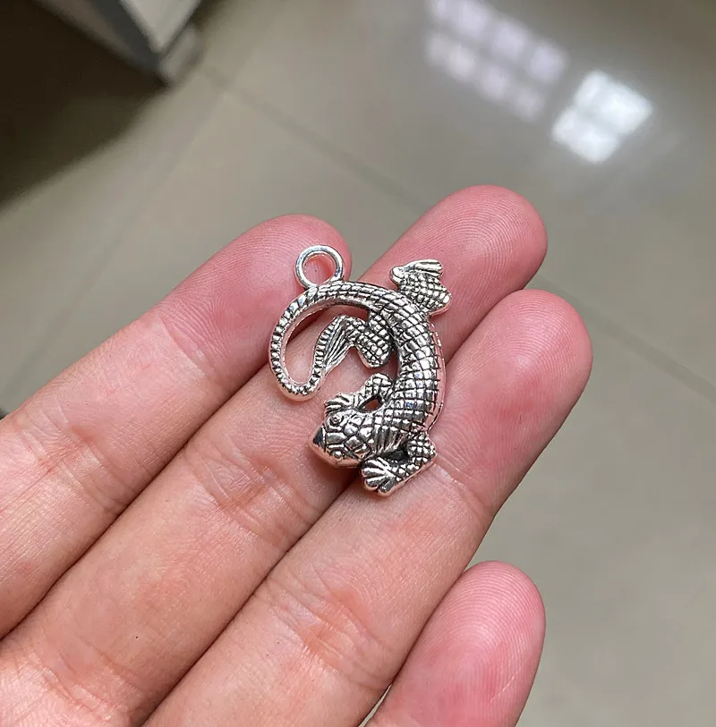 4 шт. 31x22 мм, серебряный цвет, подвеска в виде геккона, ящерицы, Хамелеона, ожерелье, серьги, аксессуары, аксессуары, оптовая продажа