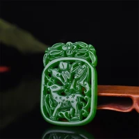 natural jade green hand carved deer pendant fashion boutique jewelry for men and women fulu necklace gift accessories