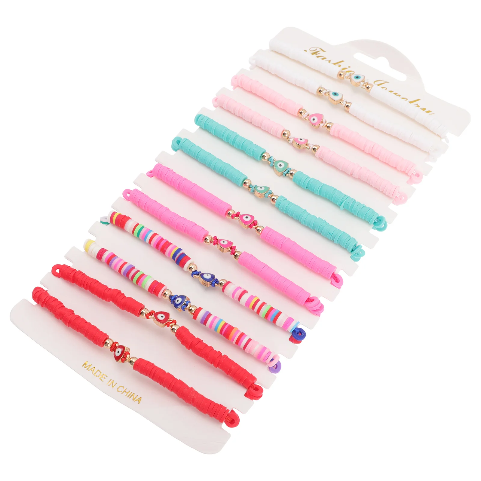 

12pcs Evil Eye Bracelet Clay Bead Wristband Summer Beach Bracelet Wrist Decor