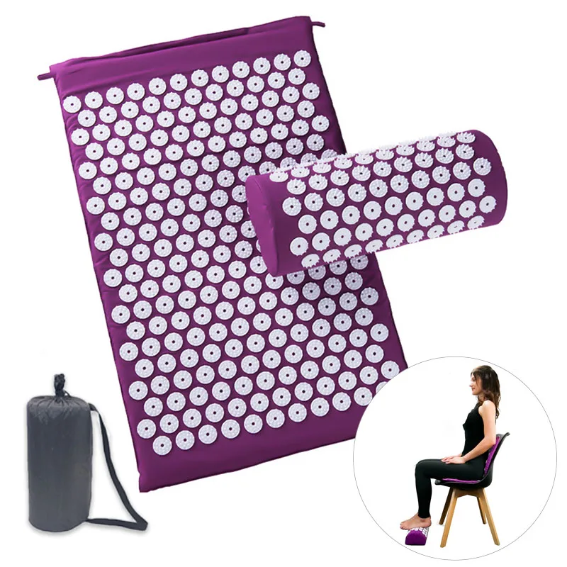 Back Massage Pad With Pillow Stretching Body Shiatsu Mat Needles Spiked Pad Yoga Fitness Relax Mat for Exercises At Home Gym