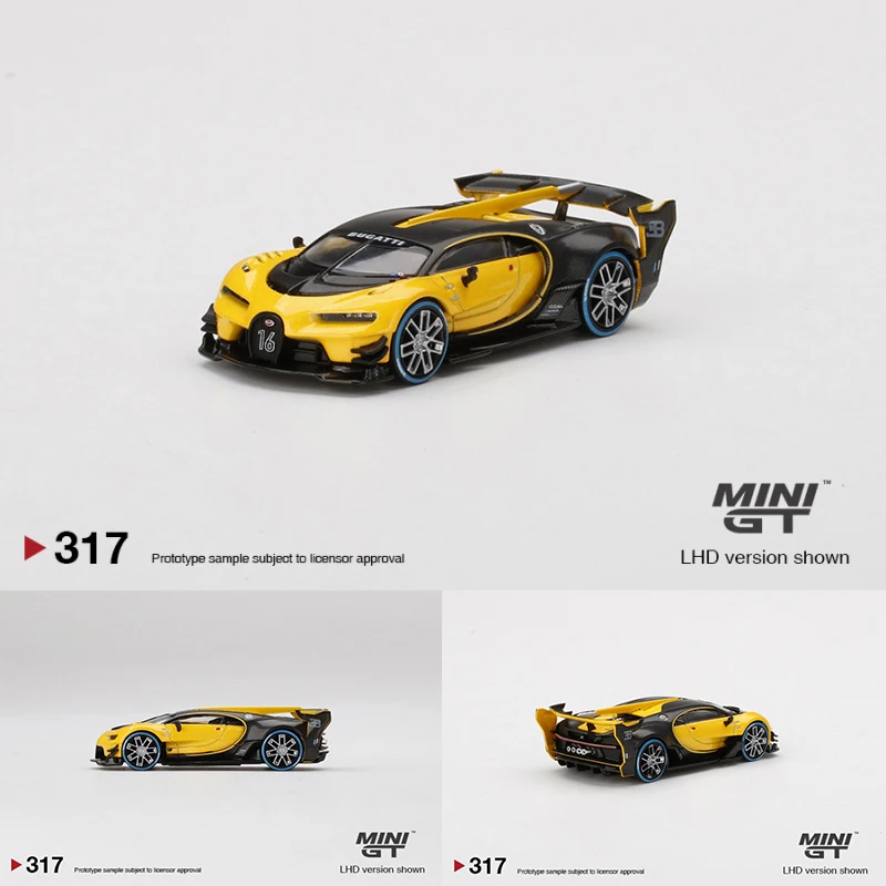 

MINI GT 1:64 Bugati Vision Gran Turismo Yellow Black Alloy Diorama Car Model Collection Miniature Carros Toys 317