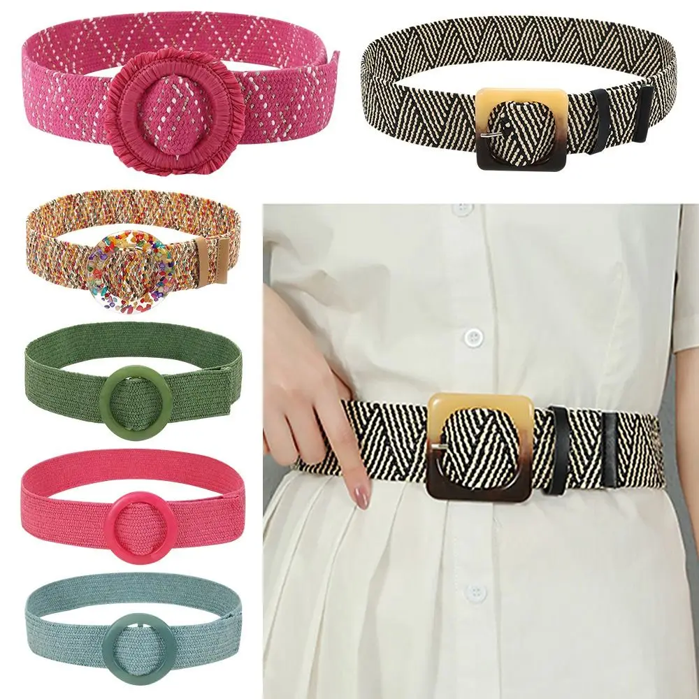 

Fashion Female Wild Braided Vintage Weave Waist Band Bohemian Elastic Belt Braided Waistband Ladies Dress Cummerbands