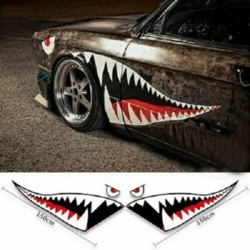 

2x 59'' Shark Mouth Tooth Teeth Sticker Vinyl Exterior Decal For Car Side Door