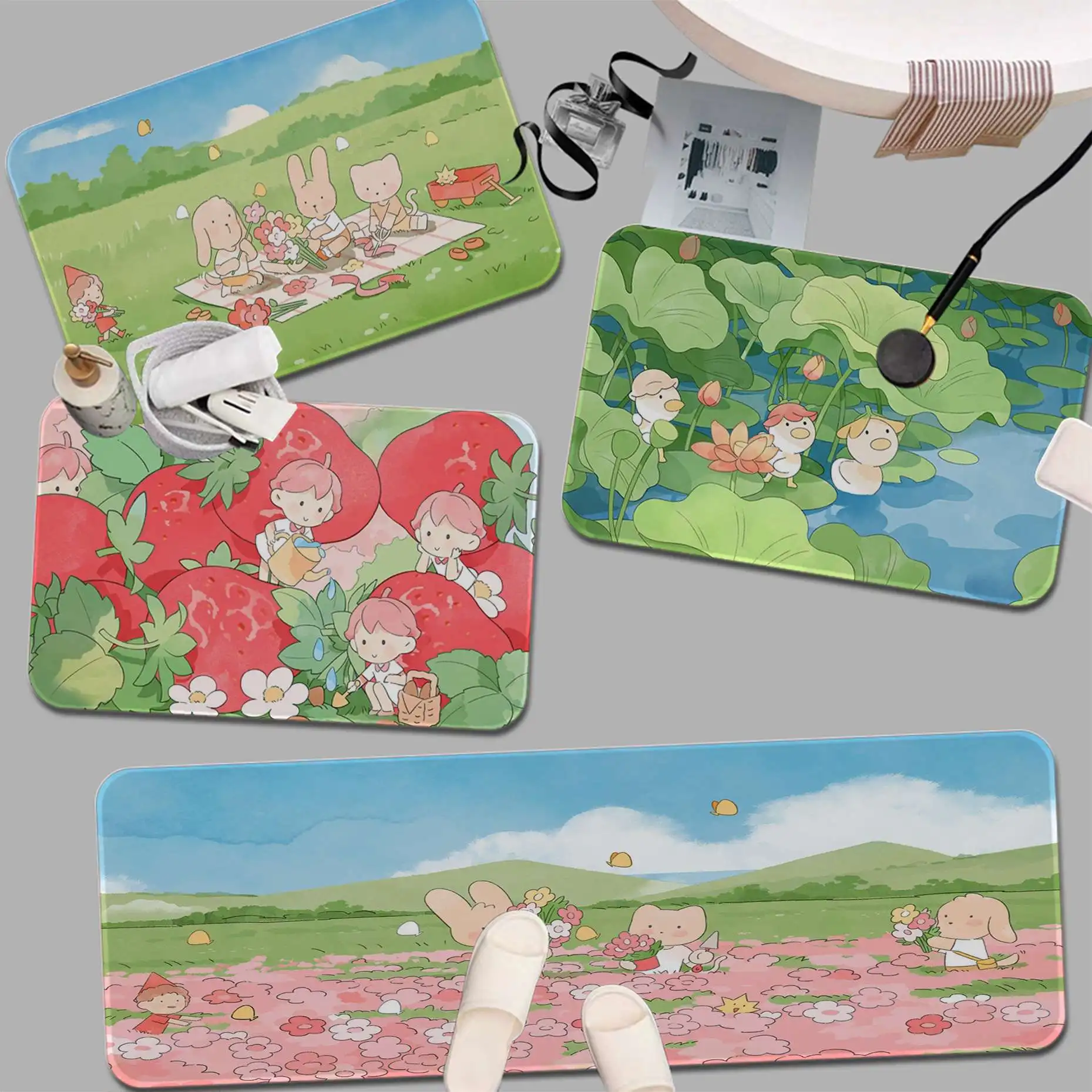 Фланелевый напольный коврик с принтом зеленых растений декоративный ковер для