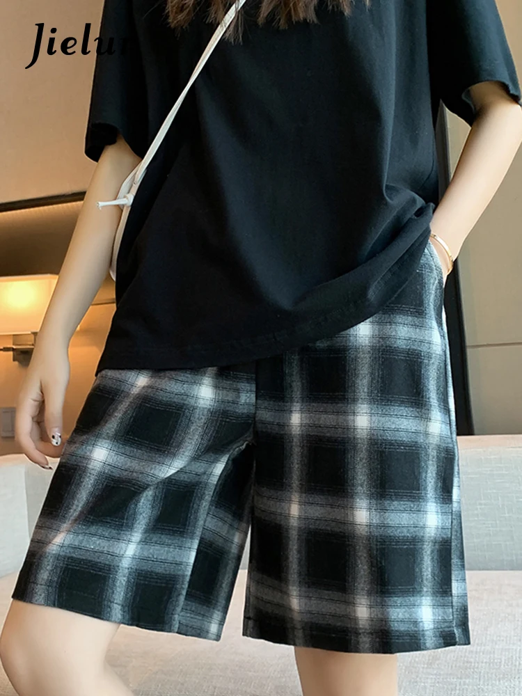 Шорты женские клетчатые с завышенной талией Спортивные Повседневные свободные