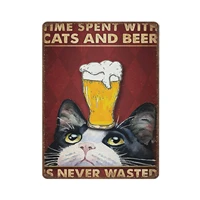 retro metal tin sign%ef%bc%8cnovelty poster%ef%bc%8ciron painting%ef%bc%8ckitties and beer tin sign time spent with cats and beer is never wasted tin s