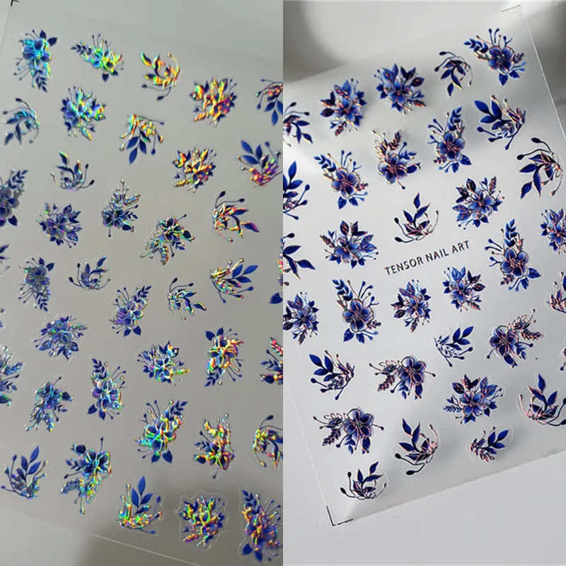 

1pcs Bronzing Blue Flower Nail Art Stickers Japanese Nail Stickers Camellia Tulip Embossed Nail Art Decoration Decals Manicure