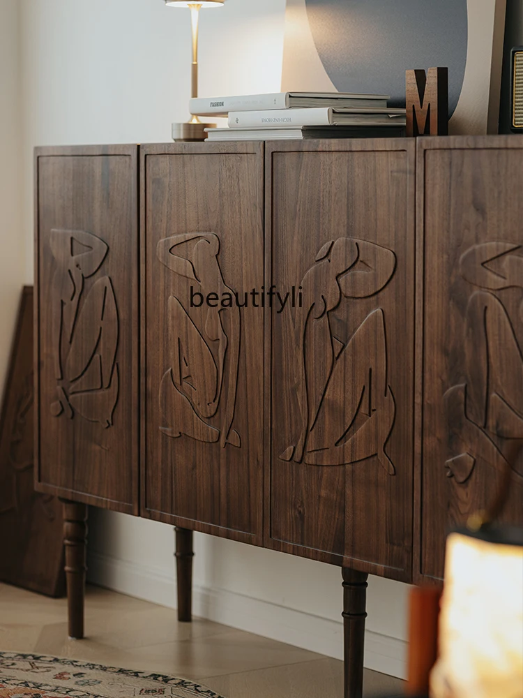 Боковой шкаф Zhonggu буфетный для гостиной из черного ореха твердая древесина ретро