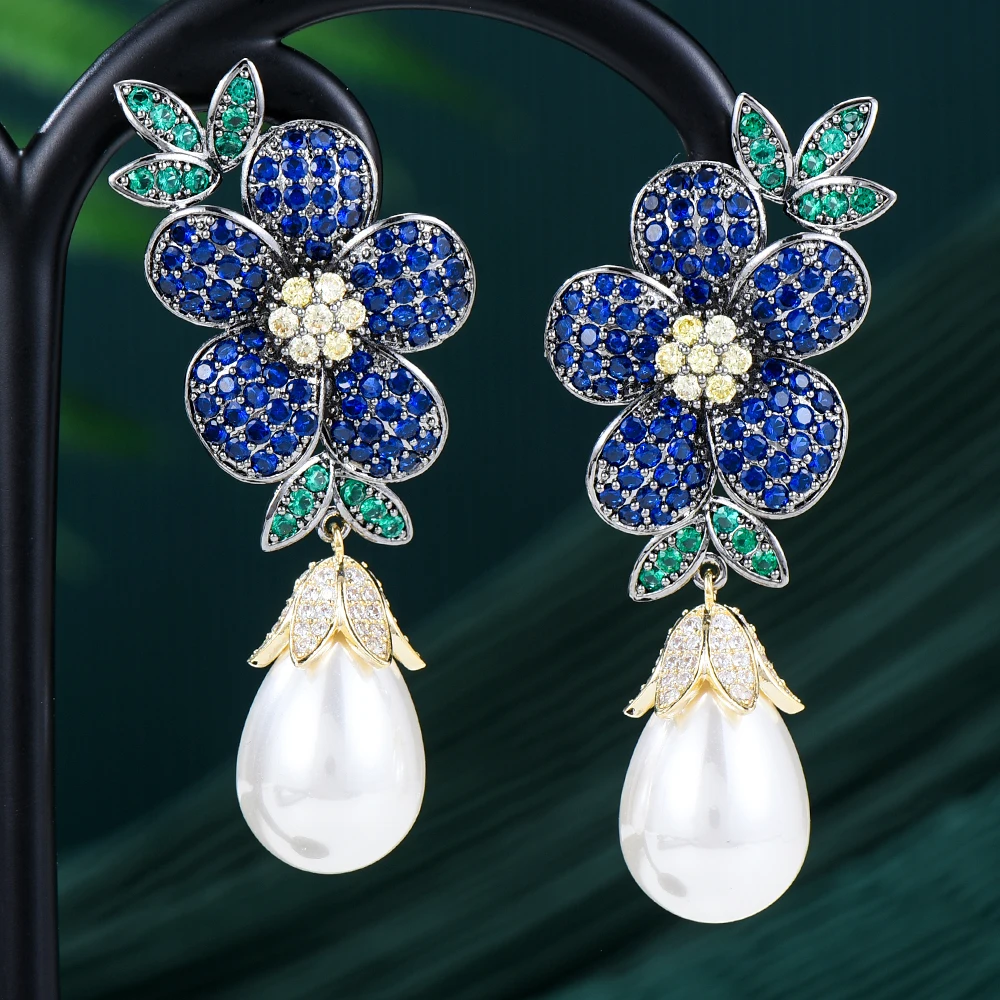 

Missvikki Original Luxury Blue Pearl Drop Pendant Earrings For Women Wedding Party Earrings Jewelry High Quality Accessories