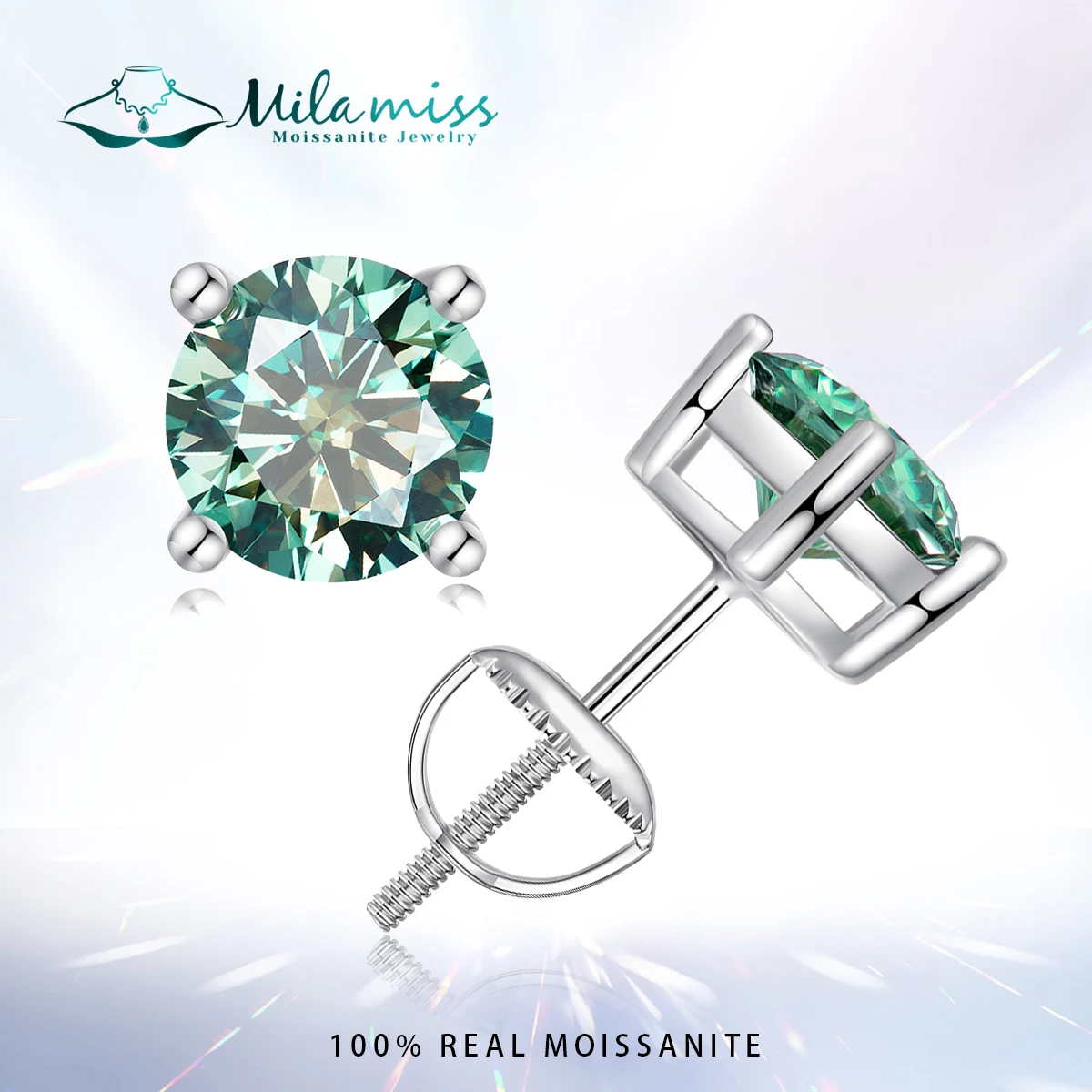 

MILAMISS 925 Sterling Silver 2CT Moissanite Stud Earrings D Color VVS1 EX Classic Dazzling Earrings For Women Wedding Gift