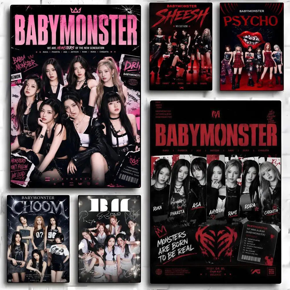Фото Постер K-pop группы Babymonster, HD-арт, самоклеящаяся наклейка на стену, декор для комнаты, водонепроницаемое украшение для дома, бара, эстетичный декор. №1