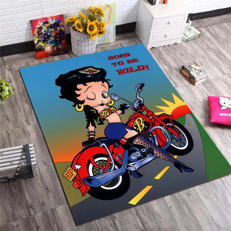 Фото Коврик для пола Betty Boop Born To Be Wild Motorcycle Biker, противоскользящий, для гостиной, спальни, декоративный, для любителей мотоциклов №3