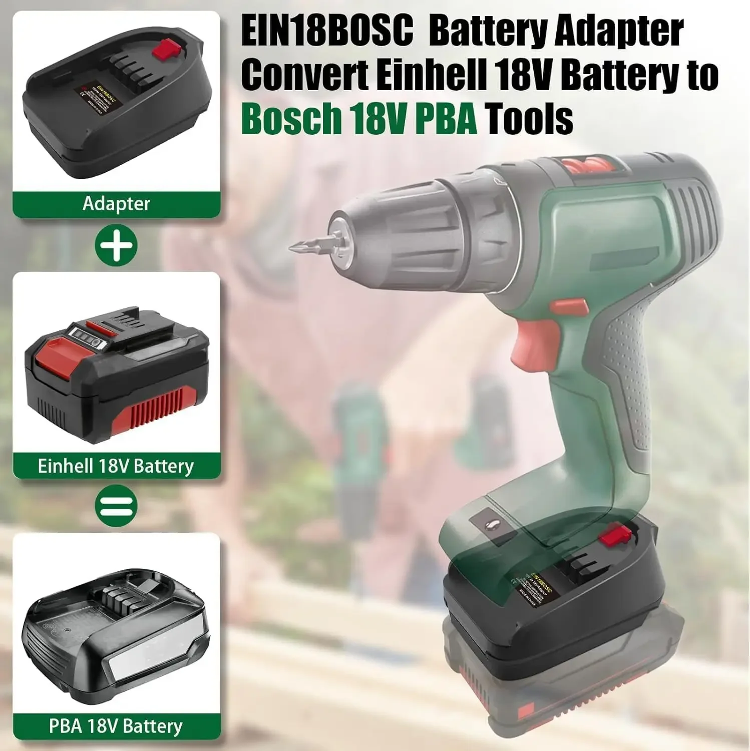 Фото Адаптер для Einhell в для Bosch, преобразователь литий-ионного аккумулятора Einhell 18 В в литиевый аккумулятор Bosch 18 В PBA, электроинструмент, дрель №2