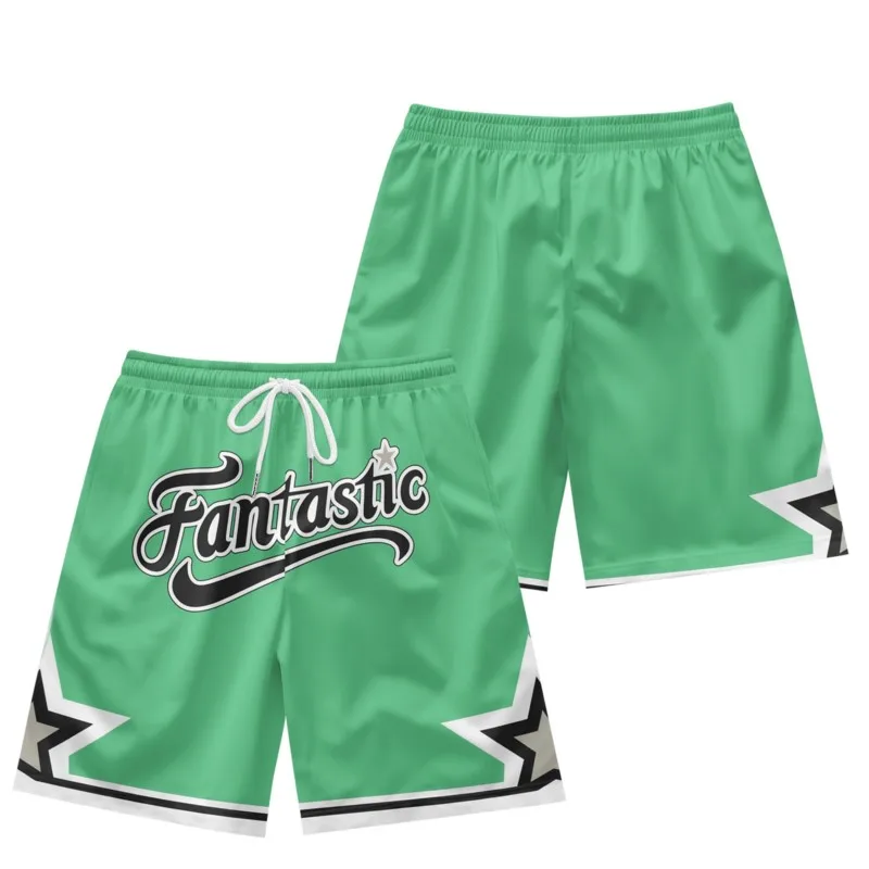 Мужские зеленые быстросохнущие шорты с фантастическим буквенным принтом на