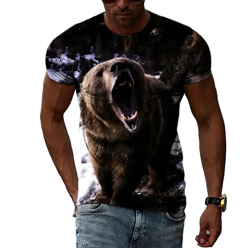 

Summer Fashion Animal Graphic Bear T Shirts For Men Casual 3D Print Tee Hip Hop Harajuku Personality Round Neck Short Sleeve Top