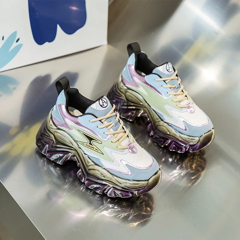 Autuspin 8cm Platform Wedge Shoes Ladies Spring Fashion Luxury Genuine Leather Casual Sneakers Retro Women's Vulcanized Sneaker