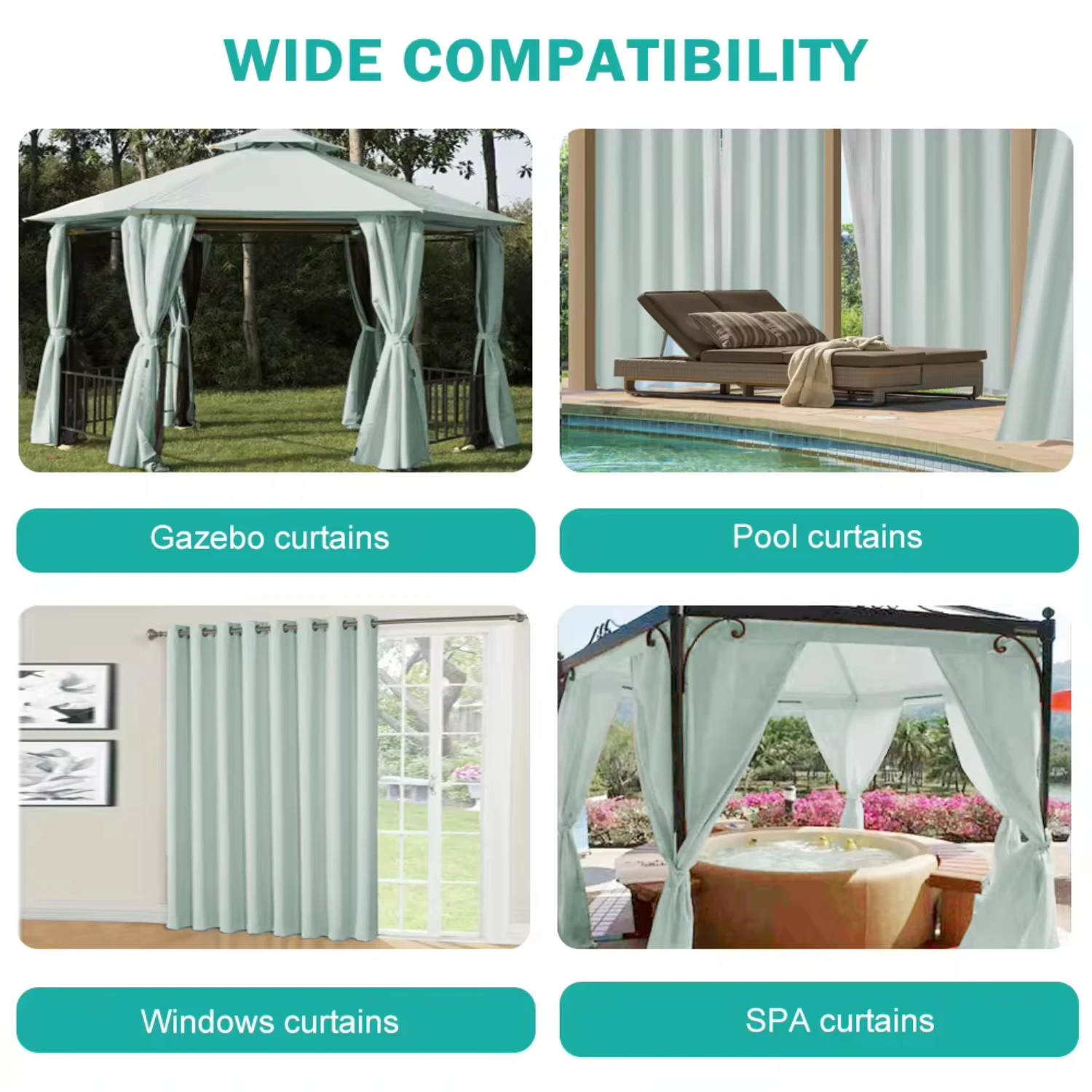 Greyish White Grommet Privacy Curtain Panel for Patio Porch Gazebo Cabana 50" W x 120" L