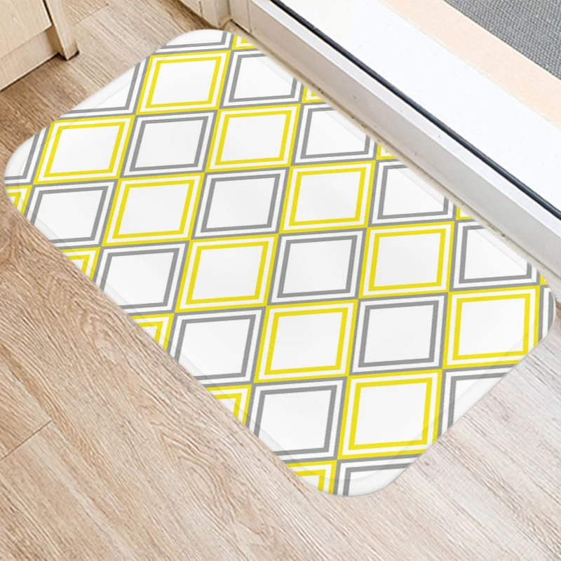 

Geometric Yellow Zebra Deer Pattern Bath Kitchen Entrance Door Mat Coral Velvet Carpet Doormat Indoor Floor Mats Rug Home Decor