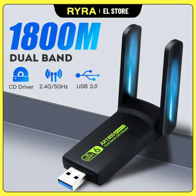 

RYRA 2.4G 5G 1800Mbps USB 3.0 Wifi6 Wireless Network Card Dongle Antenna Laptop Desktop Computer WiFi Adapter Receiver Card PC