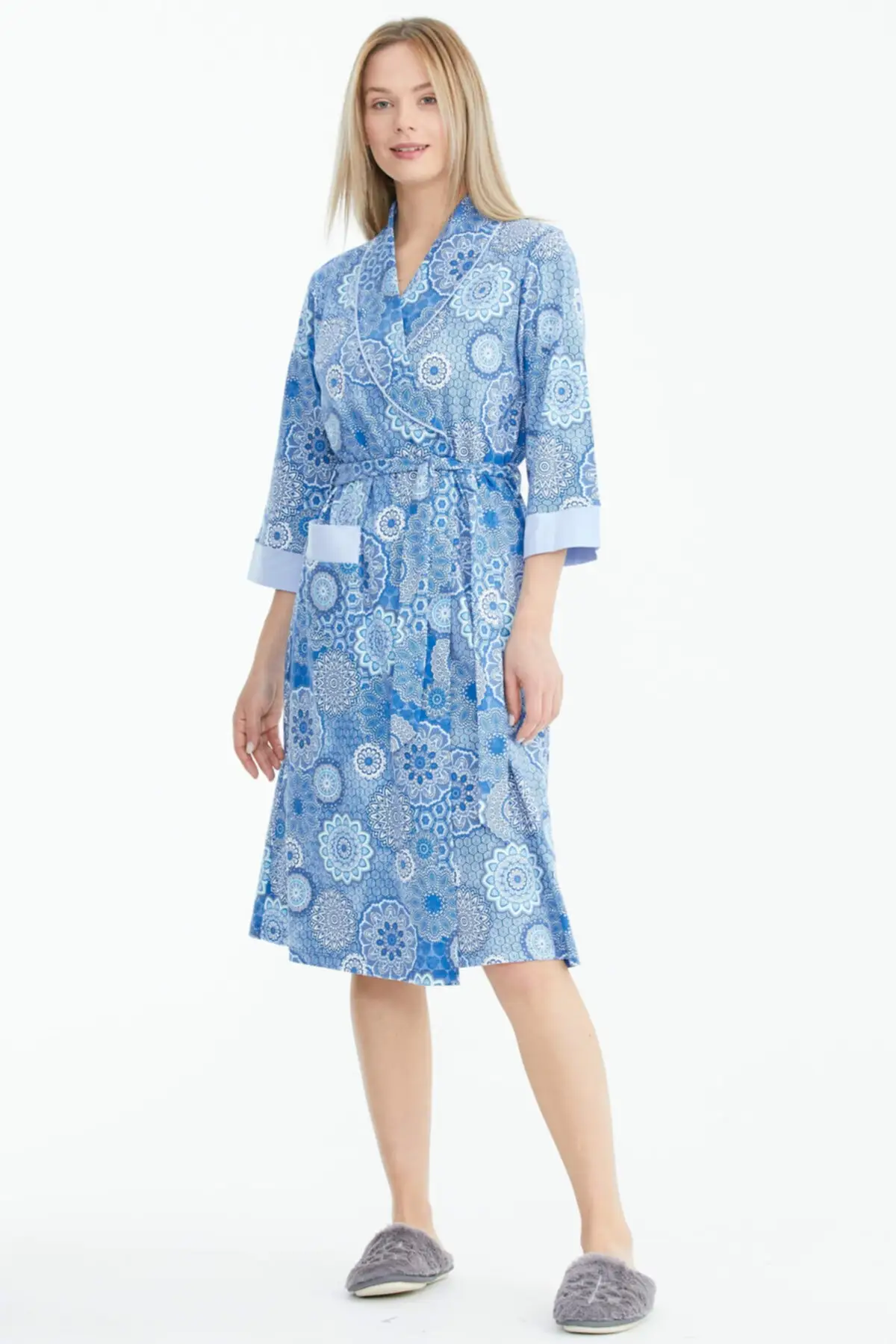 

Dressing Gown Color pattern Shawl Collar - Blue Fashion Robe Robe Robe Robe Sexy Peignoir Kimono Bride Sleepwear Night Gown