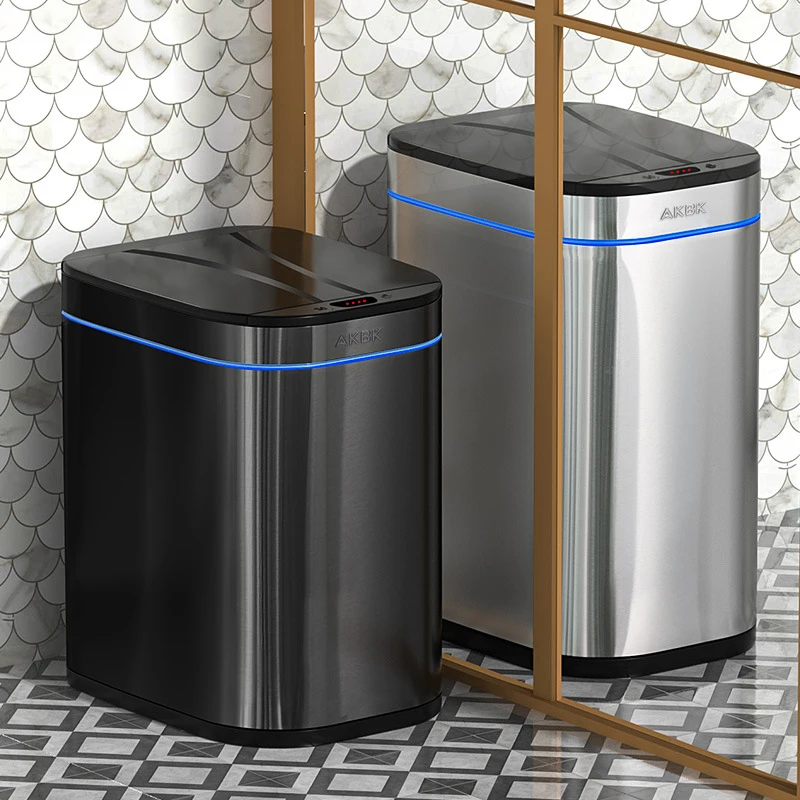 

Мусорная корзина из нержавеющей стали с умным датчиком, роскошный водонепроницаемый Интеллектуальный контейнер для мусора большой емкости для кухни, ванной комнаты