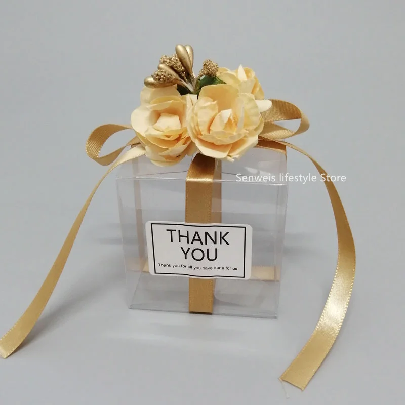 

10/20/30pcs Candy Box Romantic Paper Flowers Transparent PVC Gift Boxes Wedding Favors for Guests Small Present Packaging Bag
