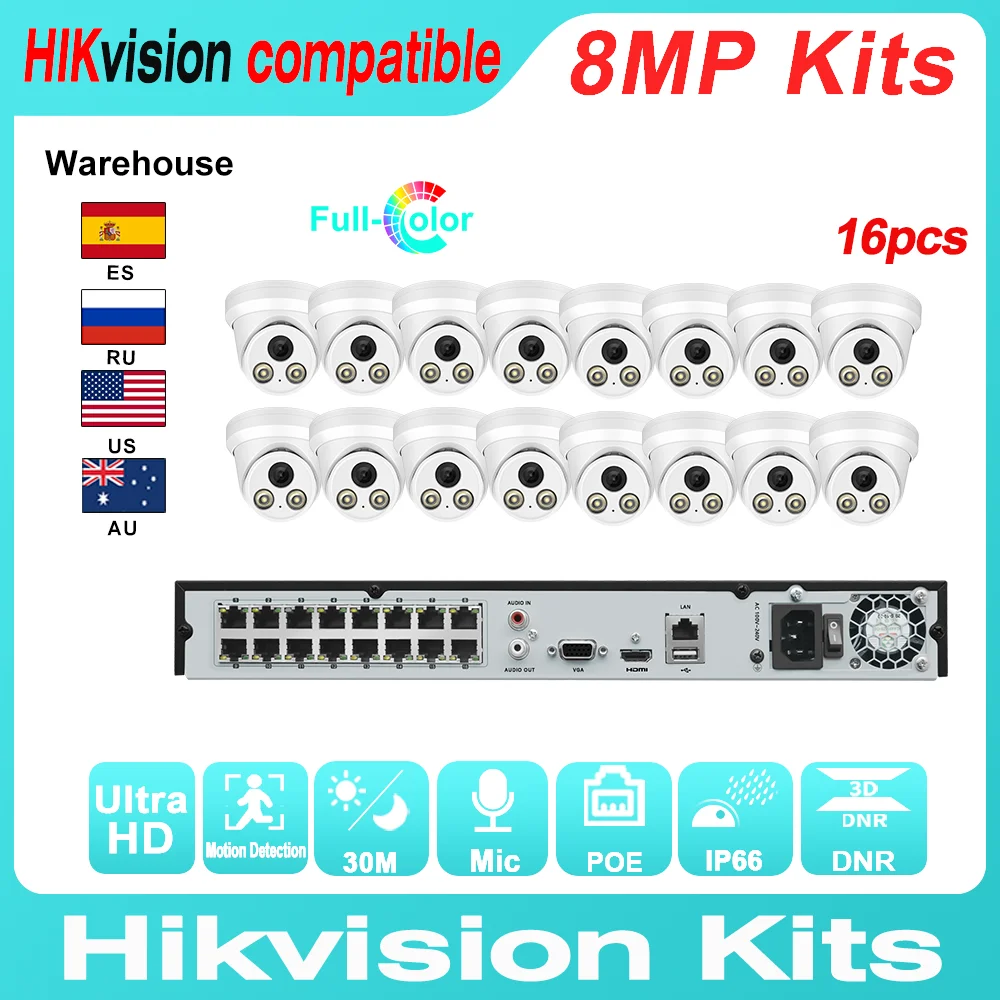 Hikvision совместимые наборы рандомный видеорегистратор 16P 16POE с 5-мегапиксельной